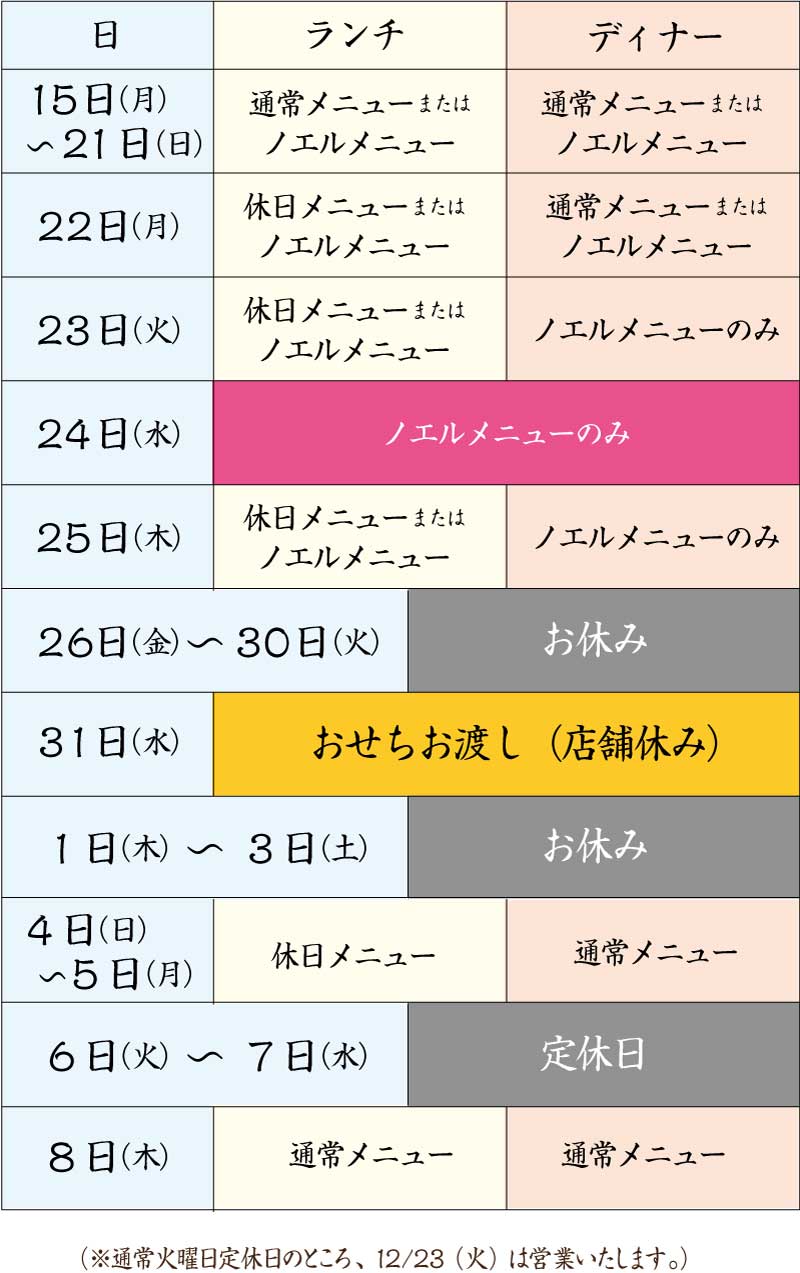 メニュースケジュール